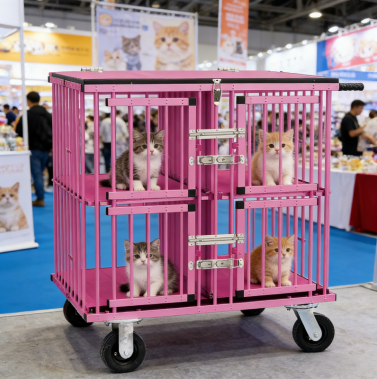 Aluminum 4 Compartment Pet Show Cage Trolley