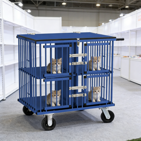 Aluminum 4 Compartment Pet Show Cage Trolley