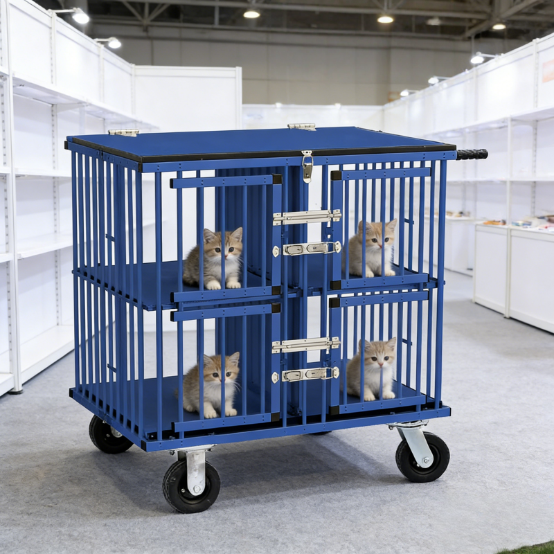Aluminum 4 Compartment Pet Show Cage Trolley