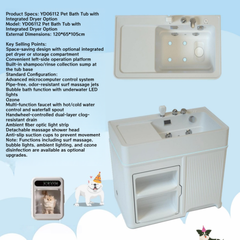 Pet Spa Tub with Built-In Dryer Slot
