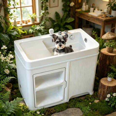 Pet Spa Tub with Built-In Dryer Slot