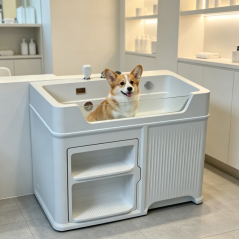 Pet Washing Station with Built-In Dryer Slot