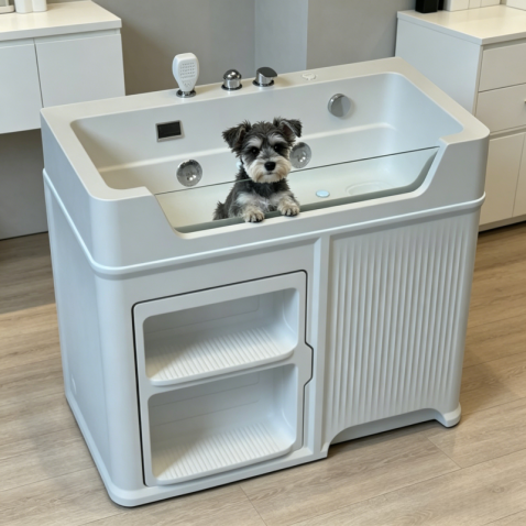Pet Washing Station with Built-In Dryer Slot