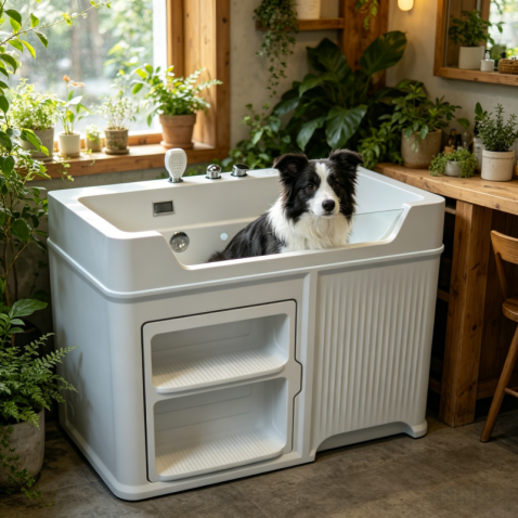 Pet Washing Station with Built-In Dryer Slot