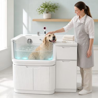 Dog Washing Tub with Cabinet and Drawer