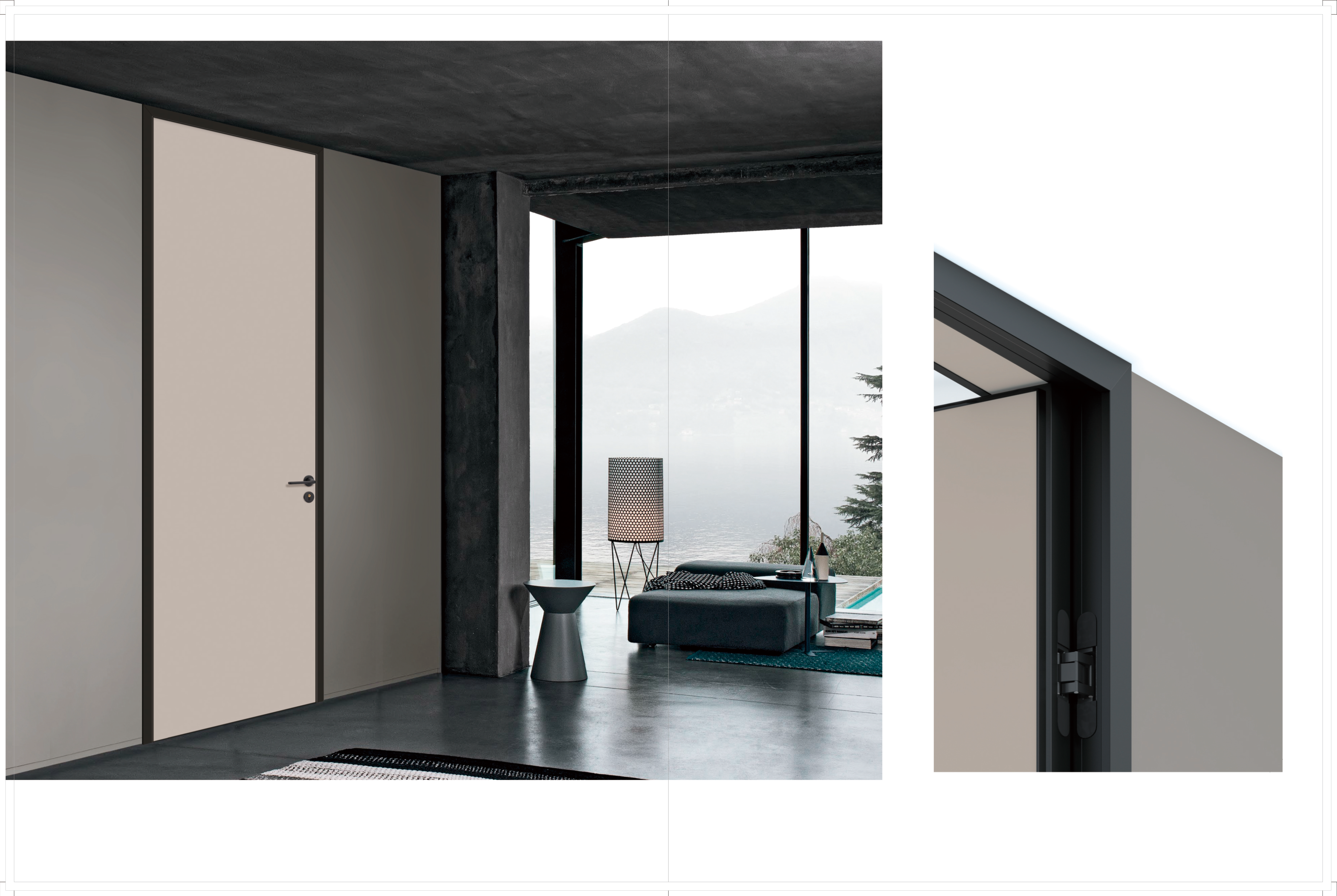 Inward-opening bedroom aluminium wood door with flush exterior