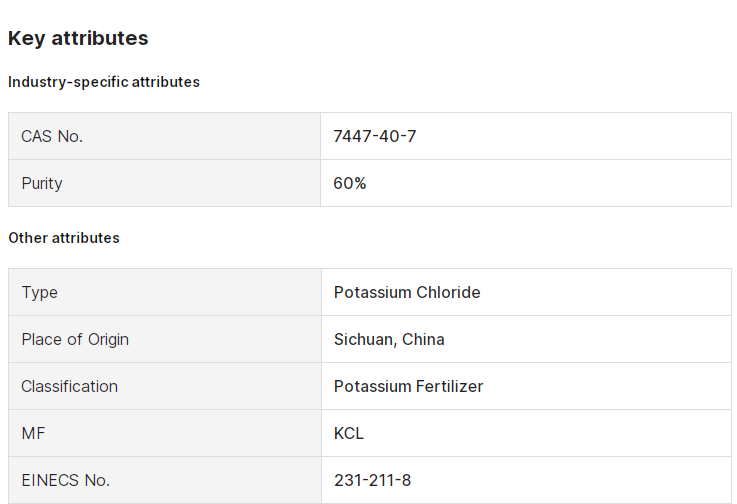 60% Potassium Chloride Fertilizer