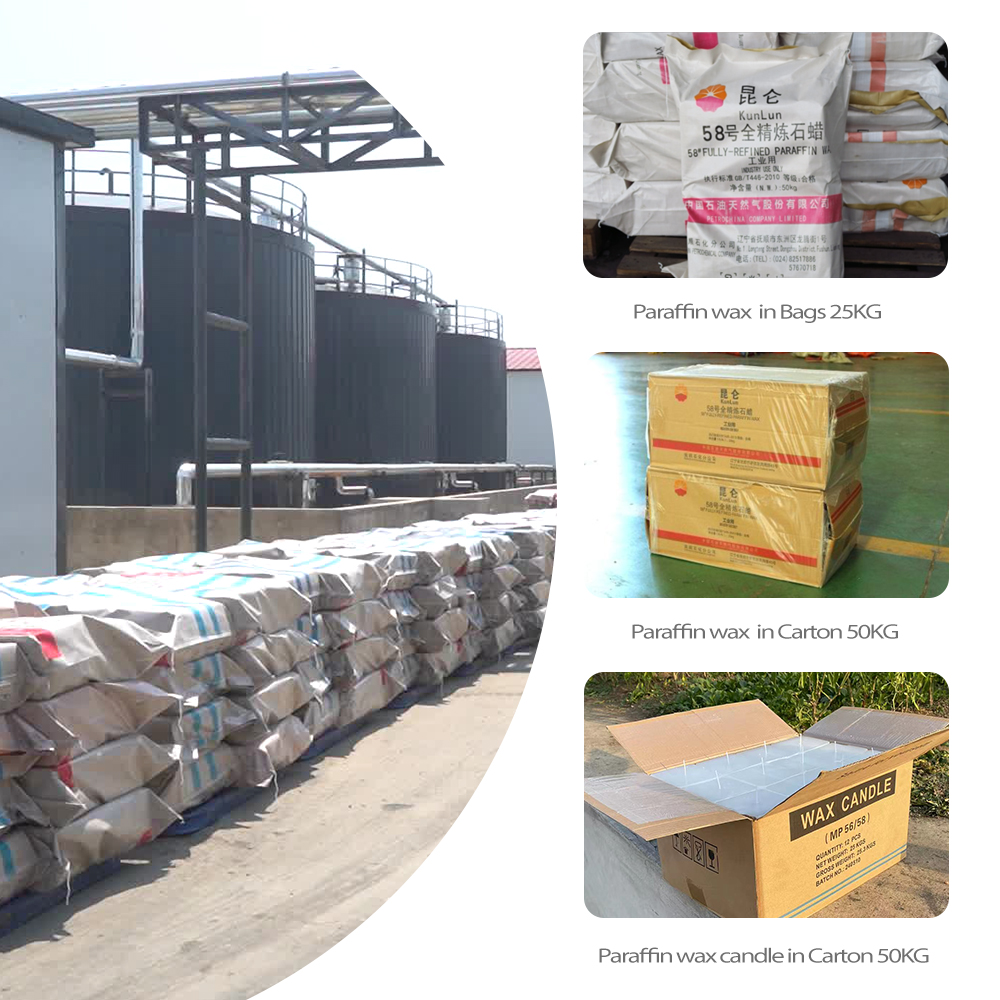 Cera di paraffina semi-raffinata Kunlun 58 58-60 per la fabbricazione di candele
