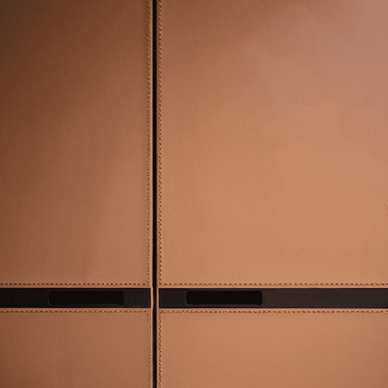 Metal Frame Cabinet Doors With Leather-Clad Finishes