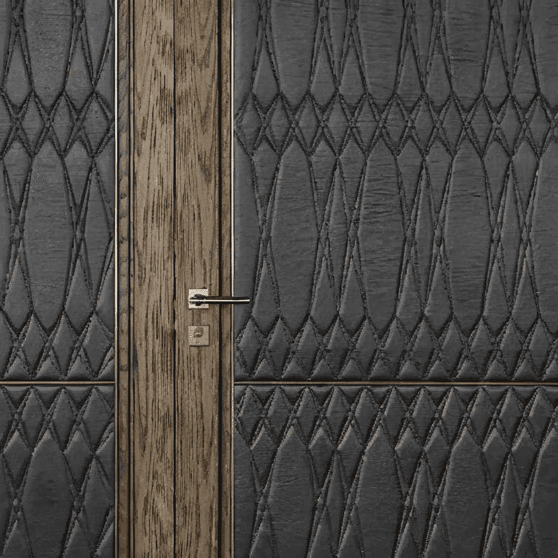 Metal Frame Cabinet Doors With Leather-Clad Finishes