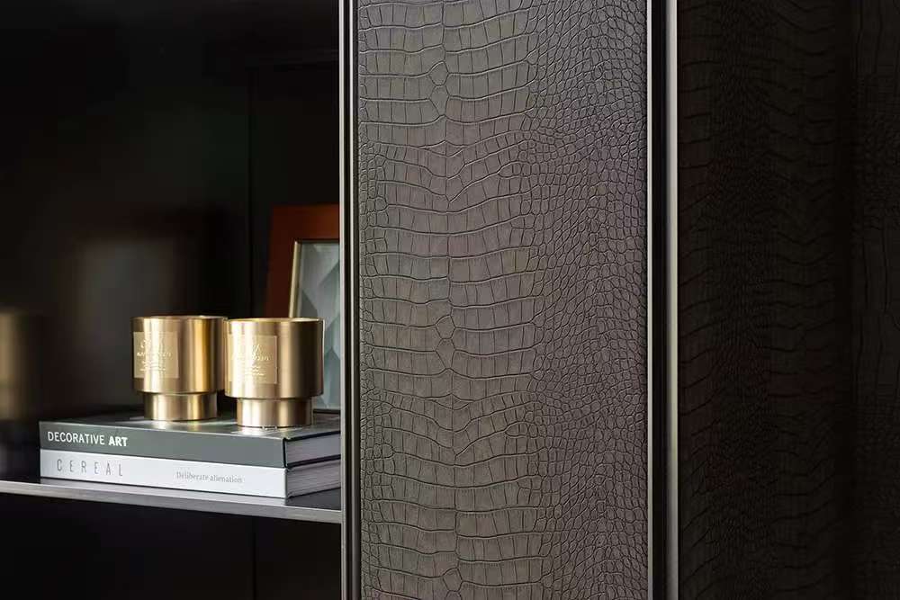 Leather-Clad Metal Frame Cabinet Doors For Elegance