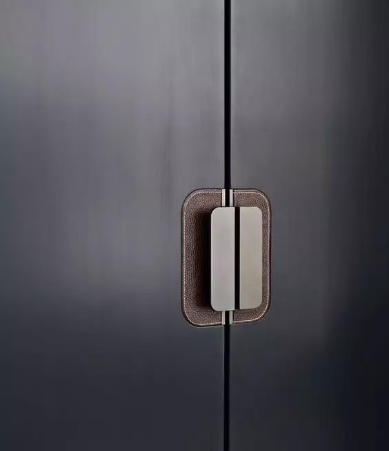 Leather-Clad Metal Frame Cabinet Doors For Elegance
