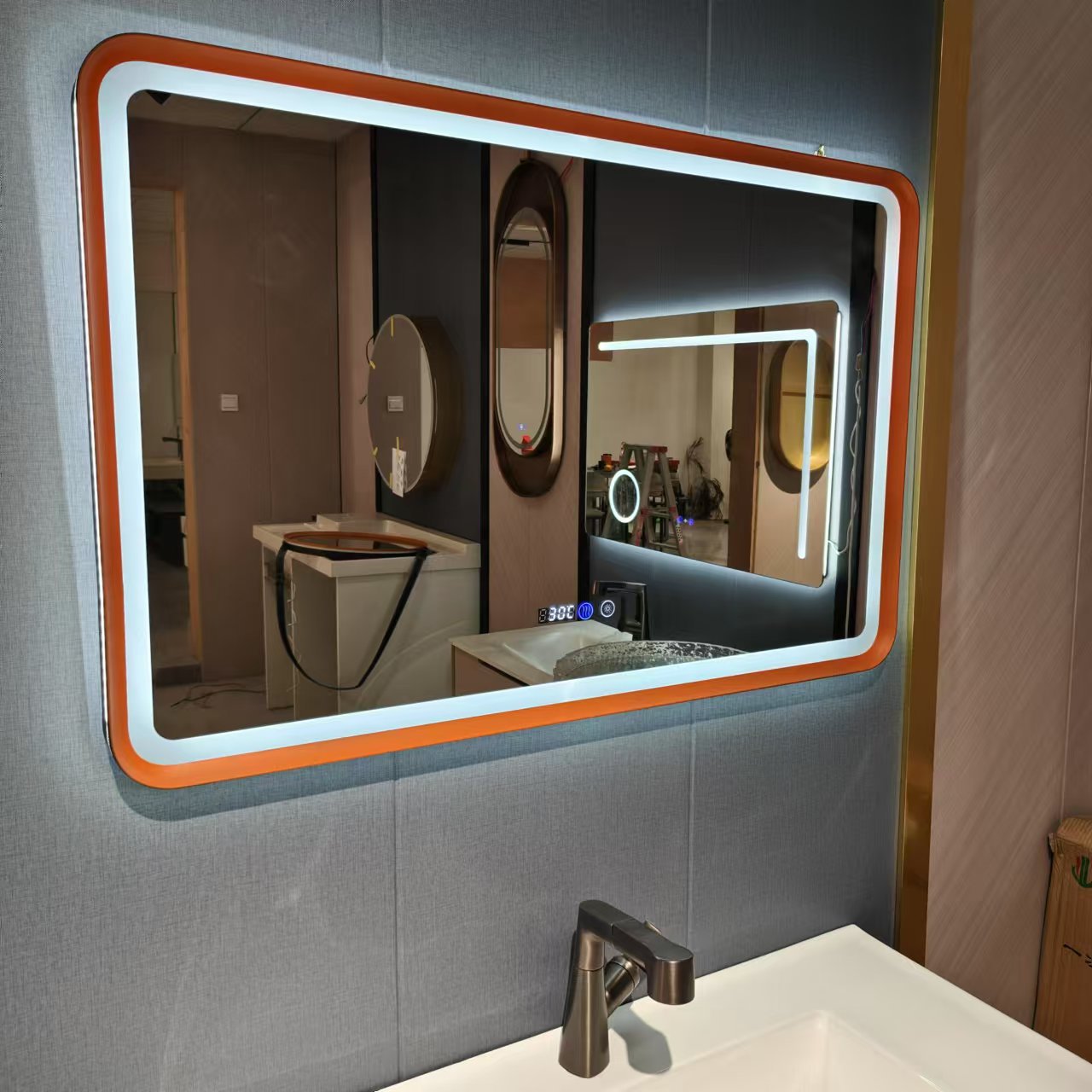 Modern Multifunctional Orange Square Bathroom Mirror