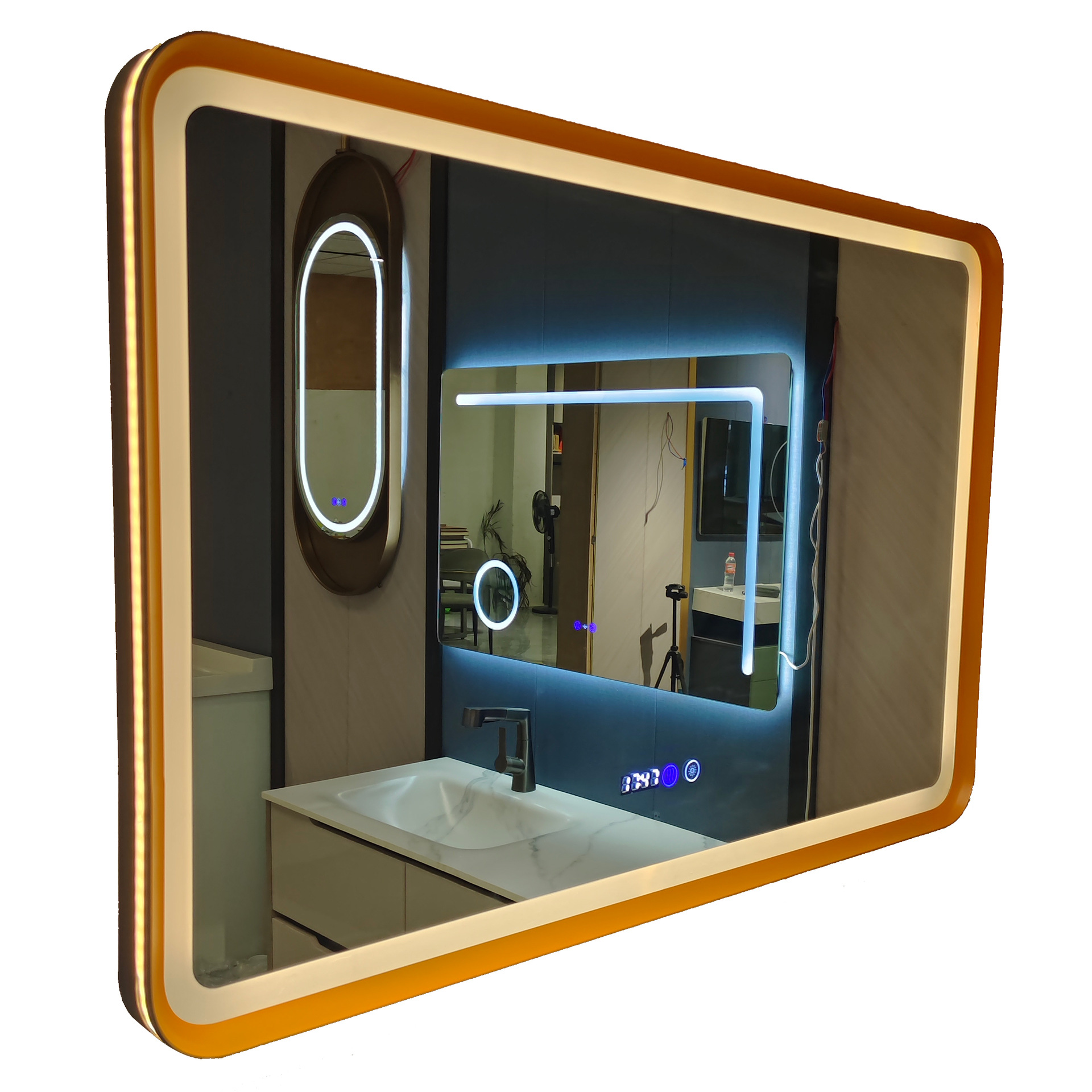 Modern Multifunctional Orange Square Bathroom Mirror