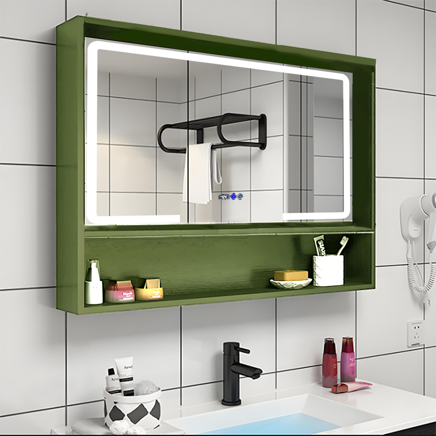 Doorless Storage Bathroom Mirror Cabinet With Light
