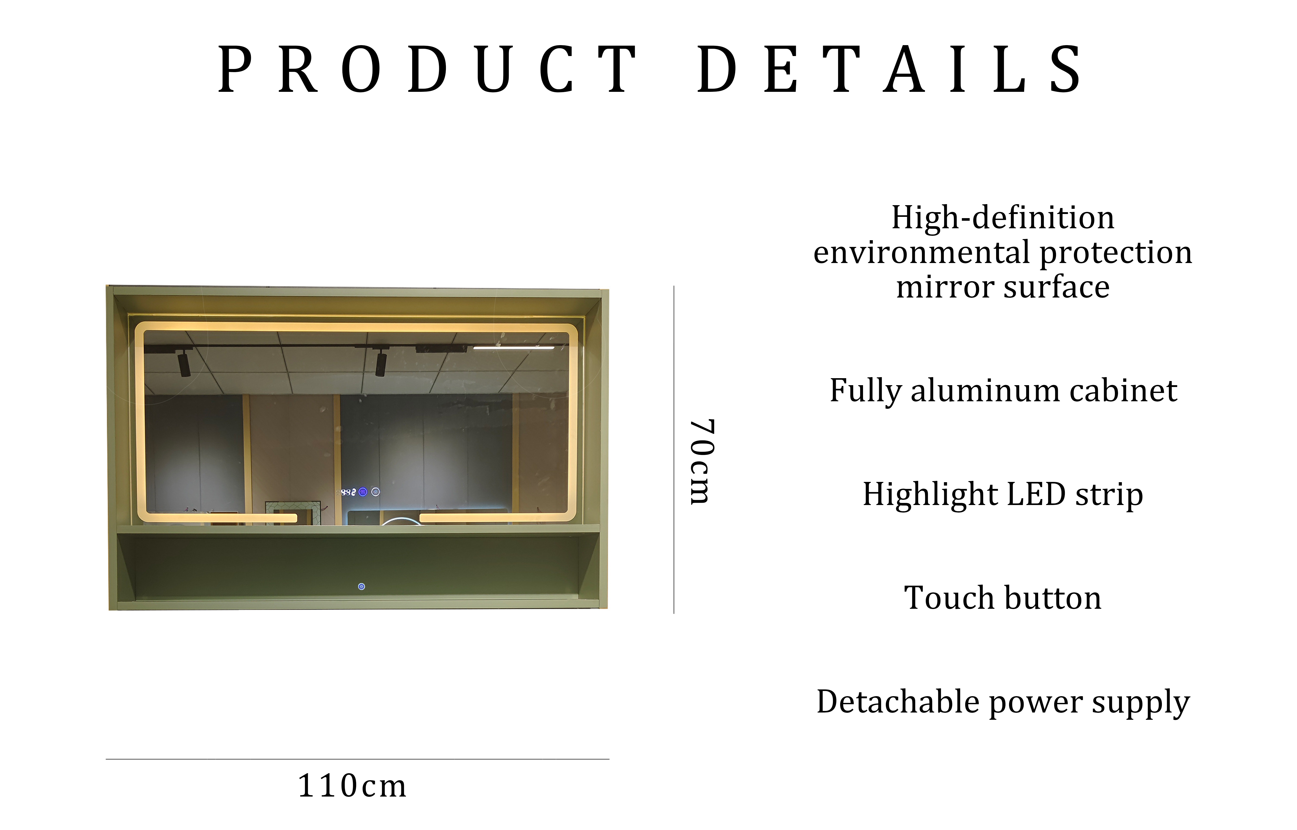Doorless Storage Bathroom Mirror Cabinet With Light