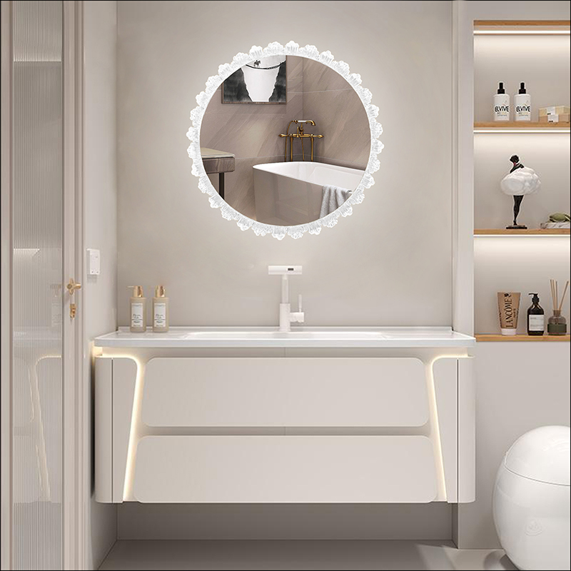 Bathroom Shell Flower Round Mirror With Lights