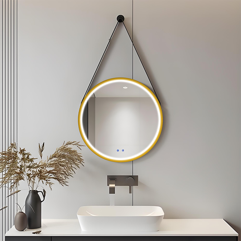 Golden Round Wall Decorative Hanging Mirror With Light