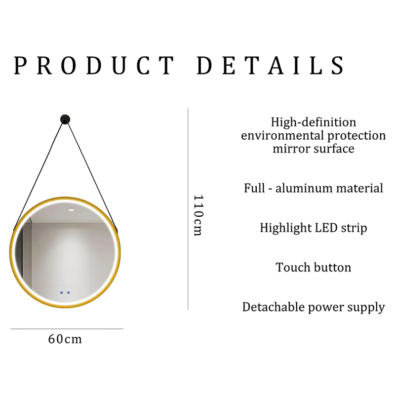 Golden Round Wall Decorative Hanging Mirror With Light