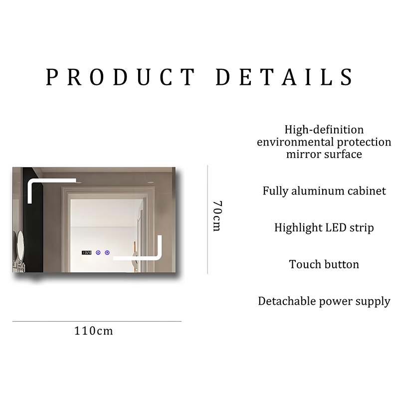 High Definition Square Mirror With Light For Hotel