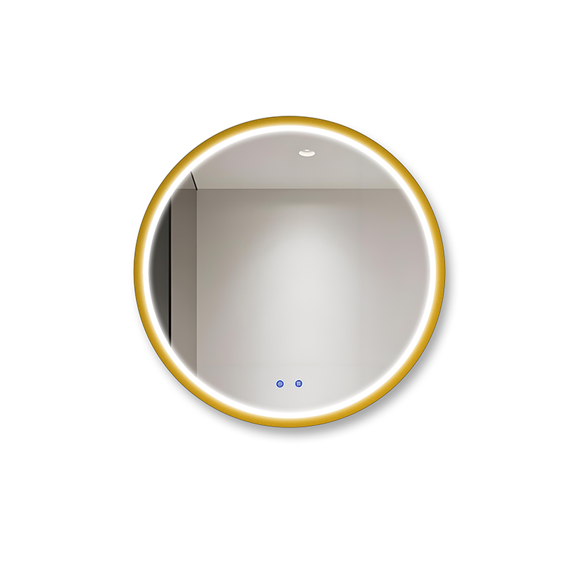 Gold Aluminum Frame Round Mirror With LED Light