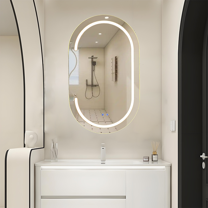 Wall Mounted Aluminum Alloy Oval Bathroom Mirror Cabinet