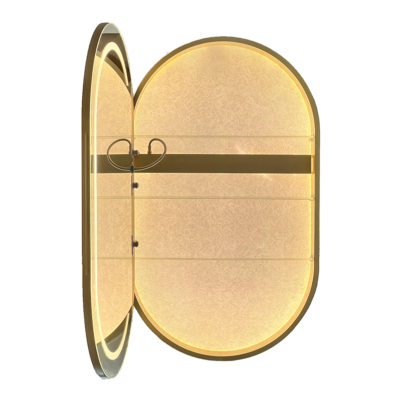 Wall Mounted Aluminum Alloy Oval Bathroom Mirror Cabinet