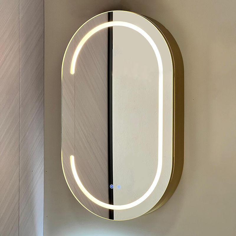 Wall Mounted Aluminum Alloy Oval Bathroom Mirror Cabinet