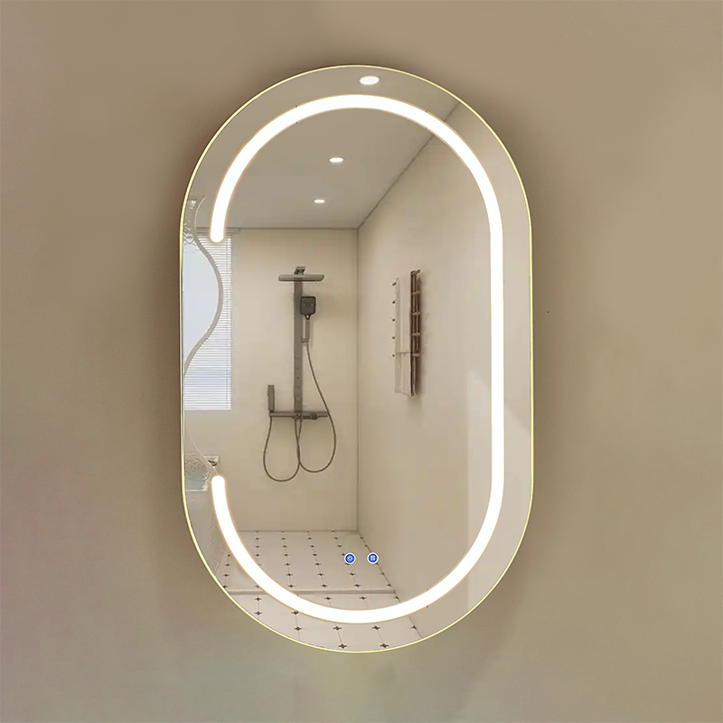 Wall Mounted Aluminum Alloy Oval Bathroom Mirror Cabinet
