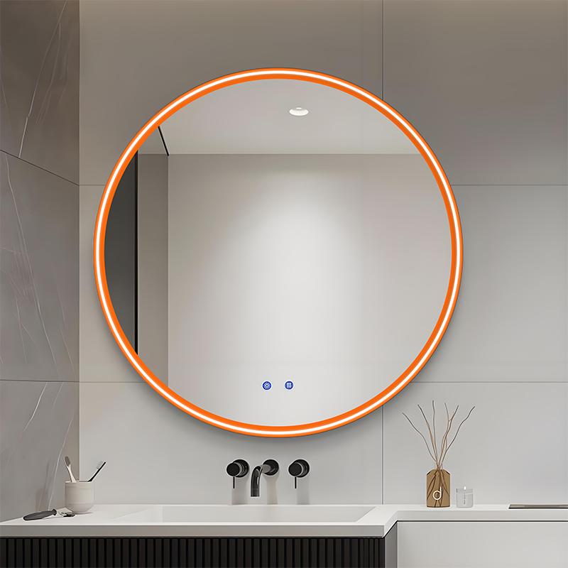 Orange Round Wall Mounted Decorative Glass Mirror