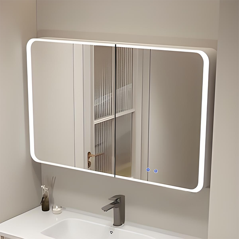 Modern Wall Mounted Gold Square Mirror Cabinet
