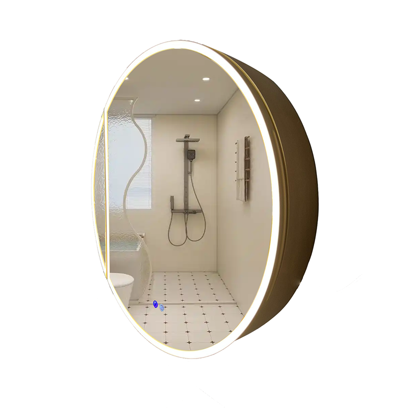 Wall Mounted Round Metal Bathroom Cabinet With Mirror And Light