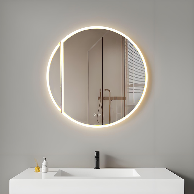 Wall Mounted Round Metal Bathroom Cabinet With Mirror And Light