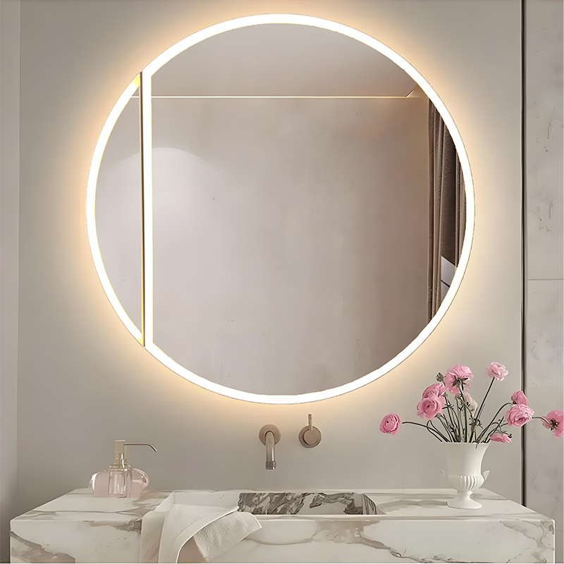 Wall Mounted Round Metal Bathroom Cabinet With Mirror And Light