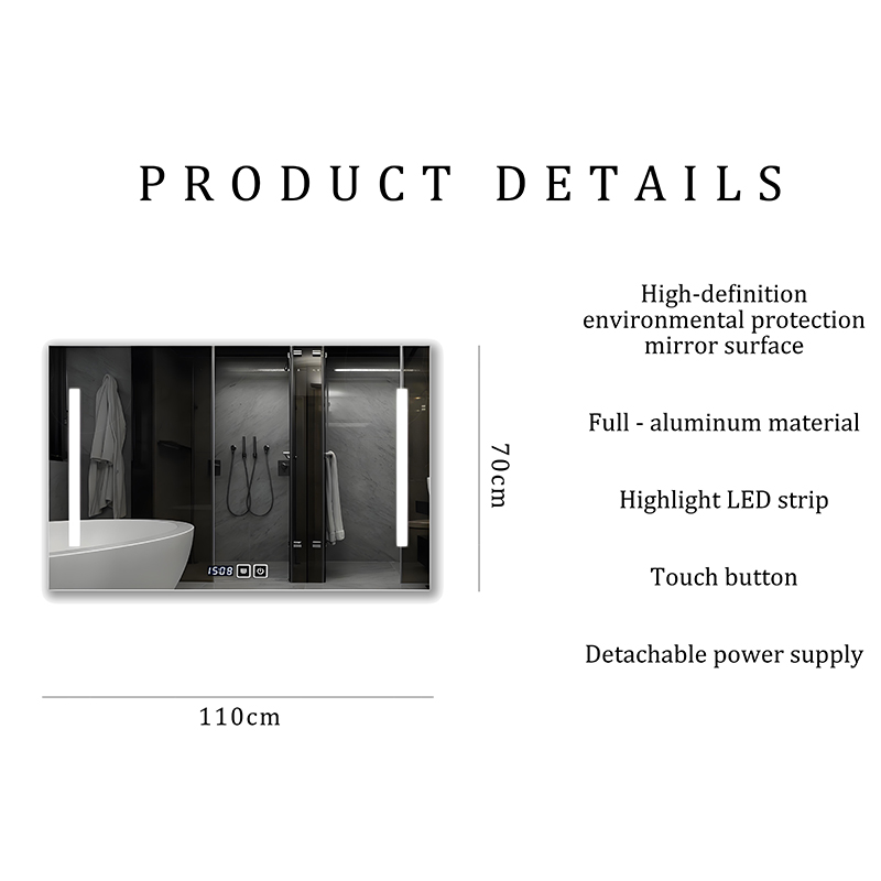 Modern Large Wall Mounted Square Mirror With Light