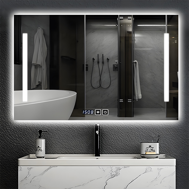Modern Large Wall Mounted Square Mirror With Light