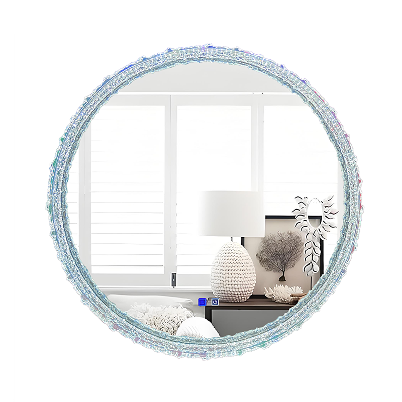 Wave Shaped Crystal Acrylic Round Mirror With Light