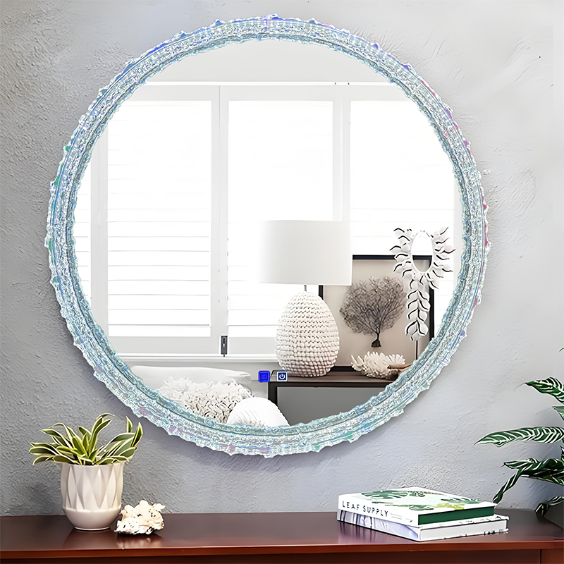 Wave Shaped Crystal Acrylic Round Mirror With Light