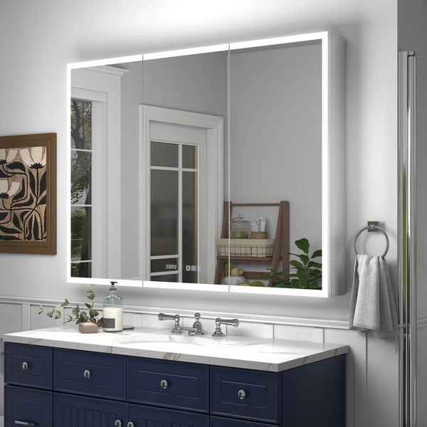 Mirrored Rectangular Medicine Cabinet With Socket