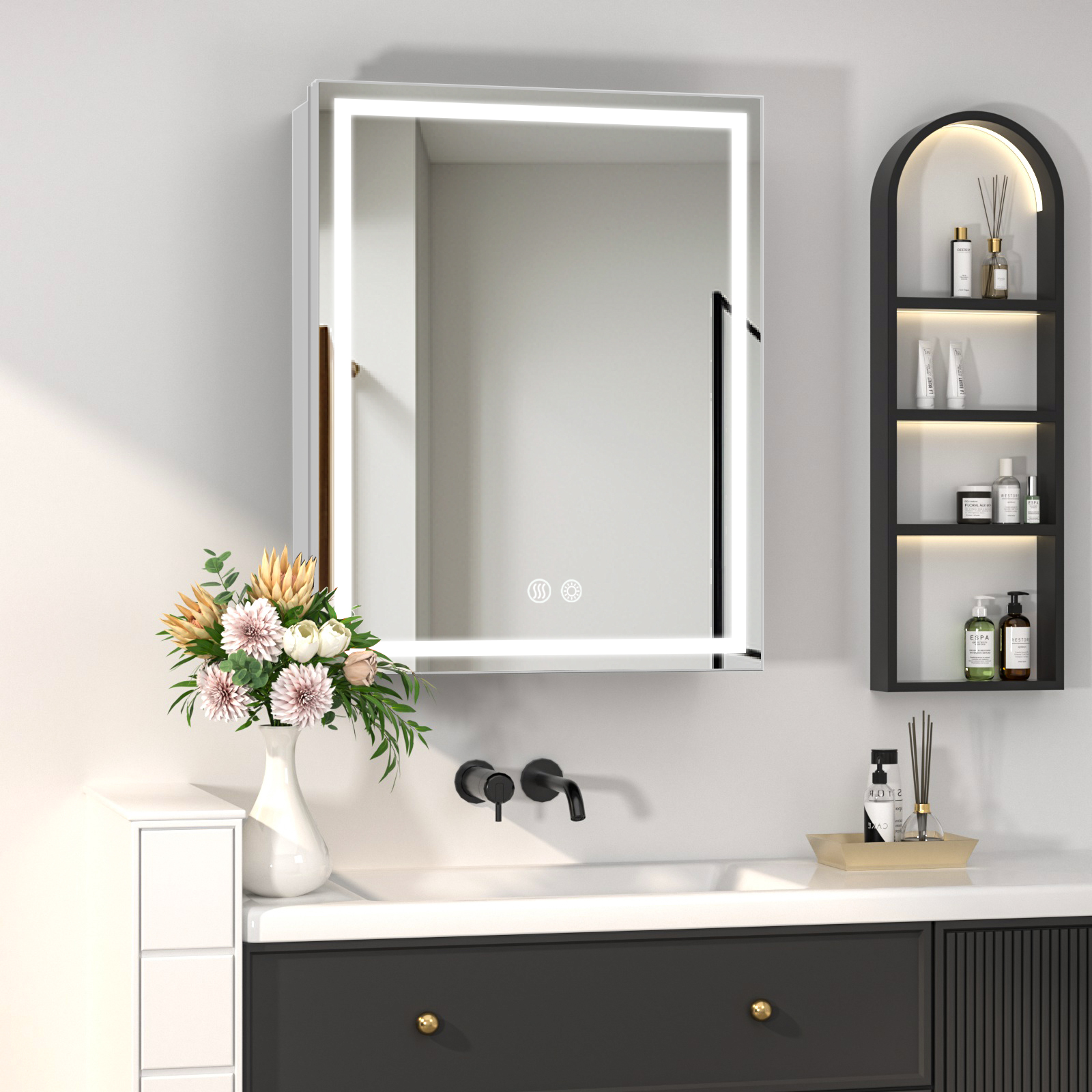 Wall-Mounted Aluminum Alloy Smart Bathroom Mirror Cabinet