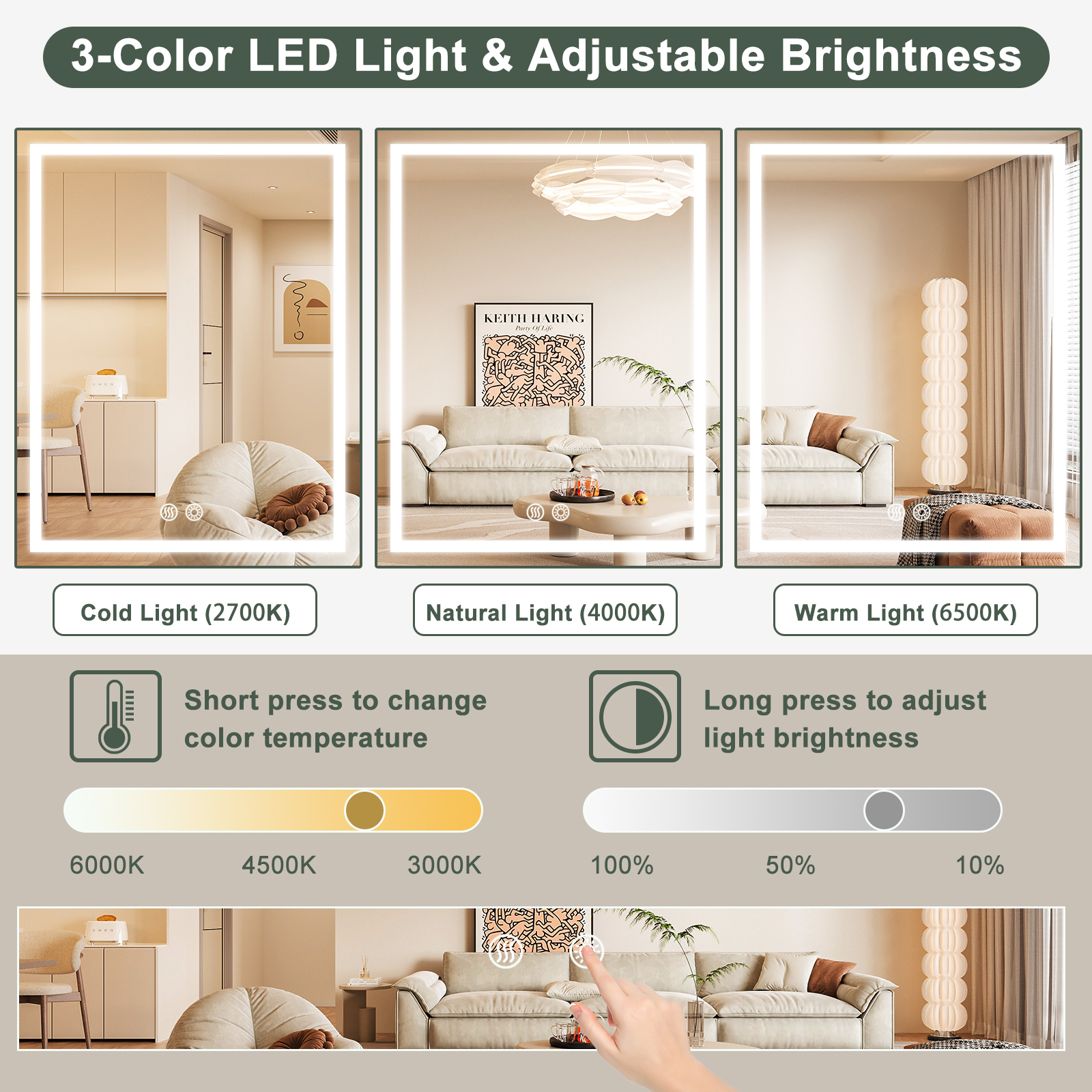 Wall-Mounted Aluminum Alloy Smart Bathroom Mirror Cabinet