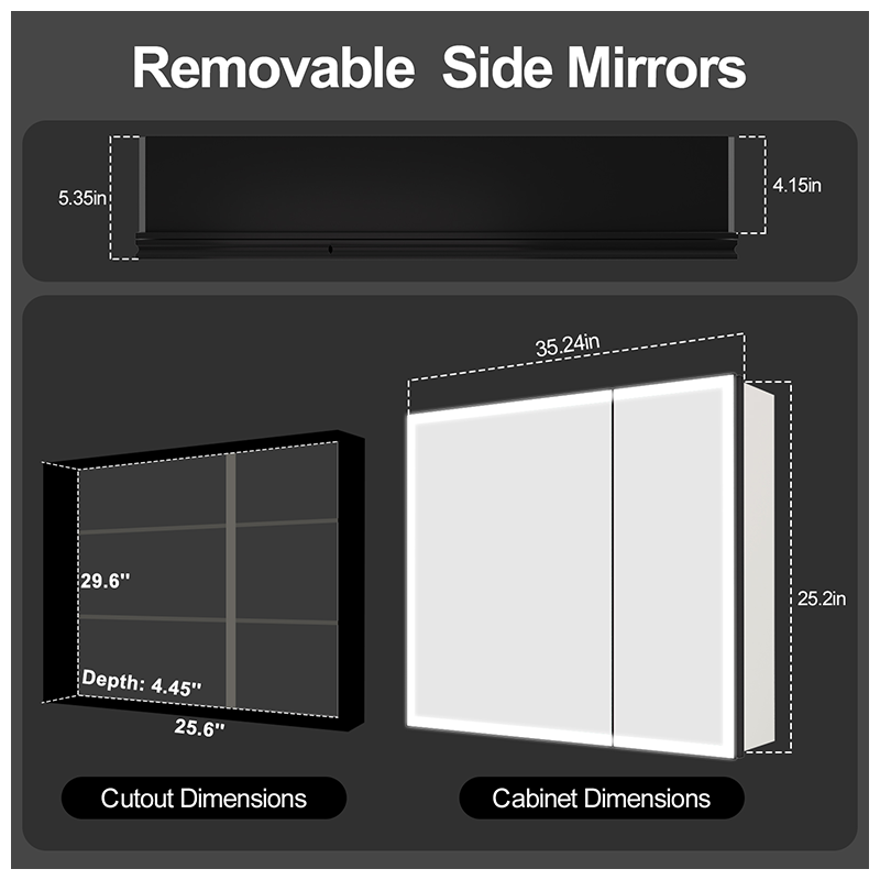 LED Bathroom Mirror Medicine Cabinet Anti Fog Wall Mounted Storage