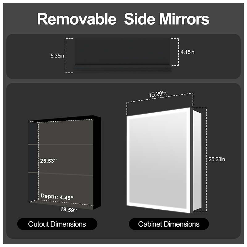 LED Bathroom Mirror Medicine Cabinet Anti Fog Wall Mounted Storage