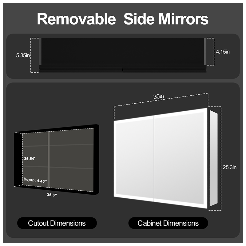 LED Bathroom Mirror Medicine Cabinet Anti Fog Wall Mounted Storage