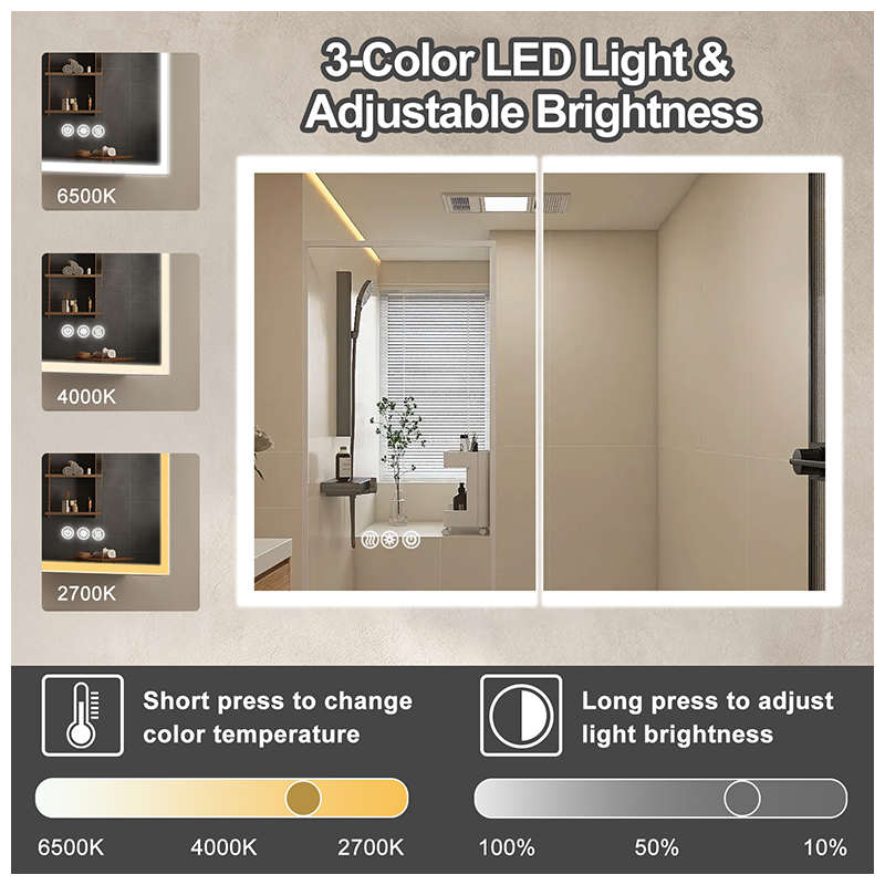 Smart LED Bathroom Vanity Mirror With 3 Color Lights