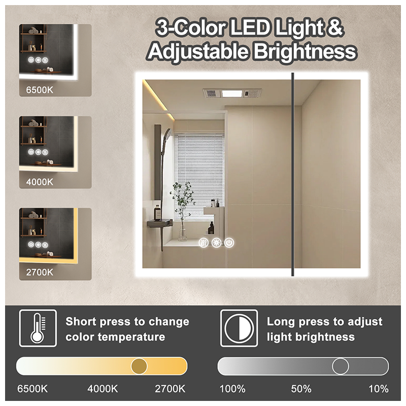 Smart LED Bathroom Vanity Mirror With 3 Color Lights
