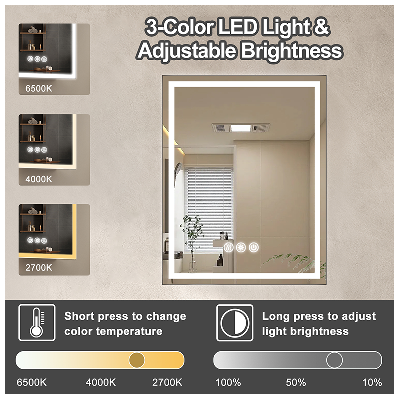 Smart LED Bathroom Vanity Mirror With 3 Color Lights