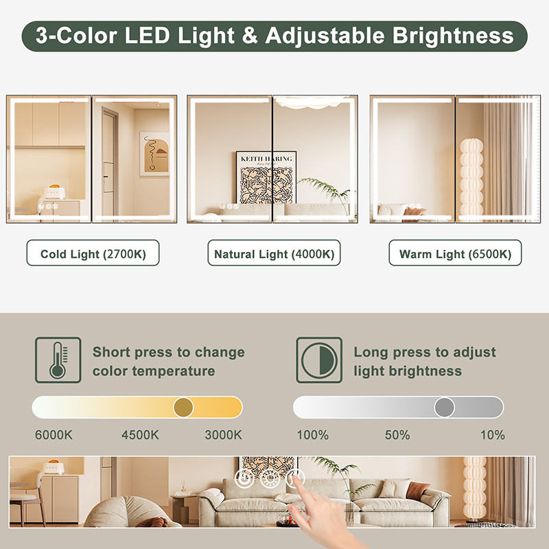 Smart LED Bathroom Vanity Mirror With 3 Color Lights