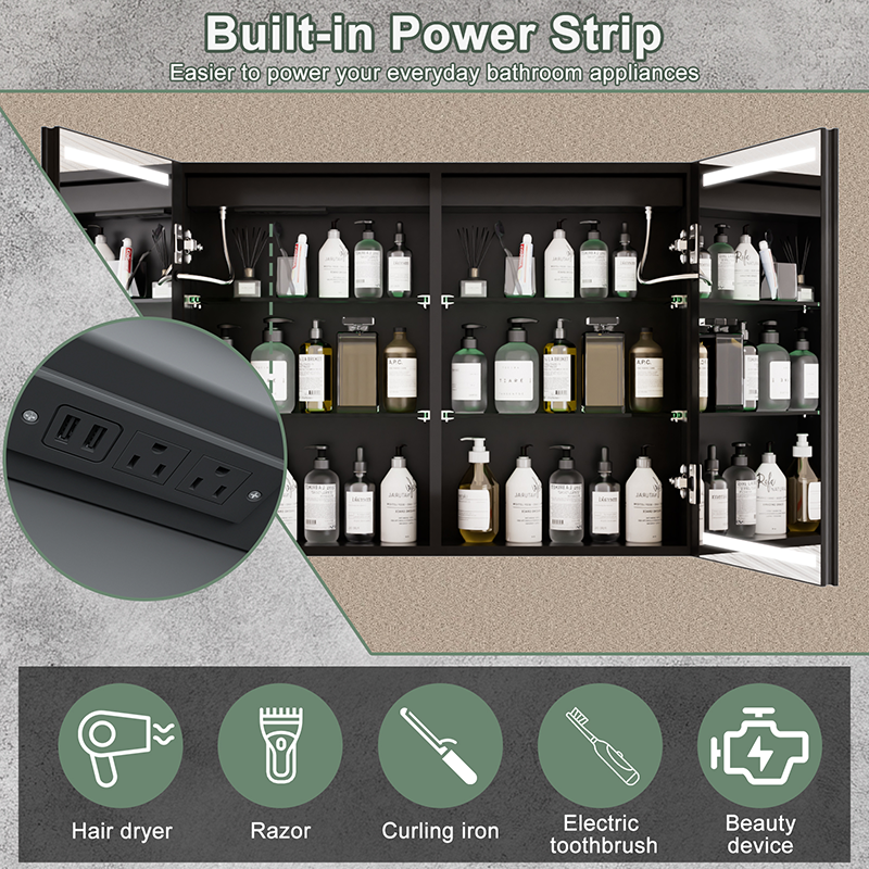 LED Bathroom Mirror Cabinet Wall Mounted Anti-Fog Mirror With Storage