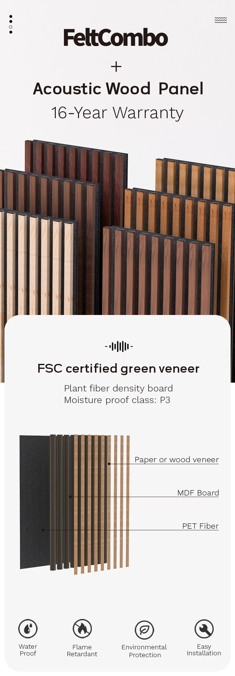 Acoustic MDF slat panel - Natural wood veneer (UV)